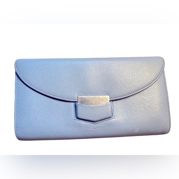 CELINE RARE LARGE PERIWINKLE PEBBLED LEATHER WALLET - Picture 1 of 15